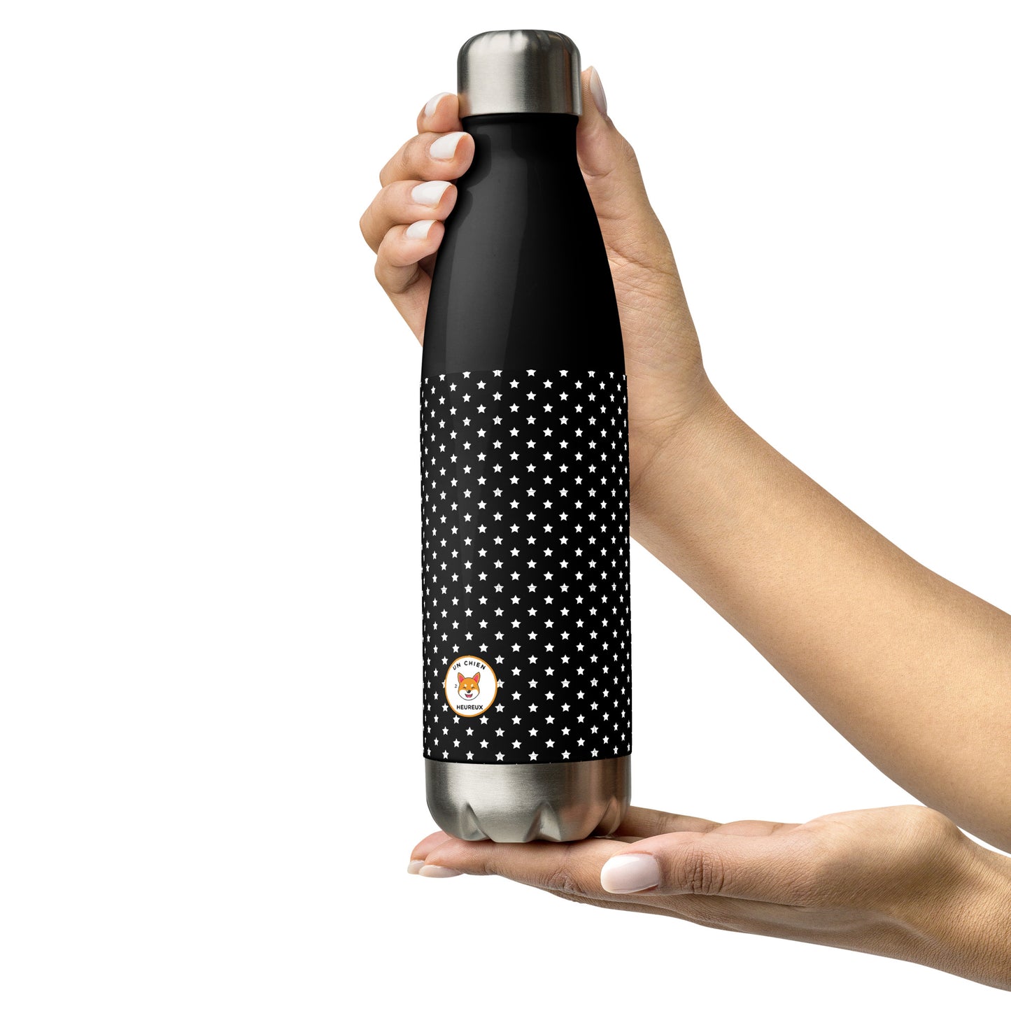 Bouteille personnalisée noire, étoiles