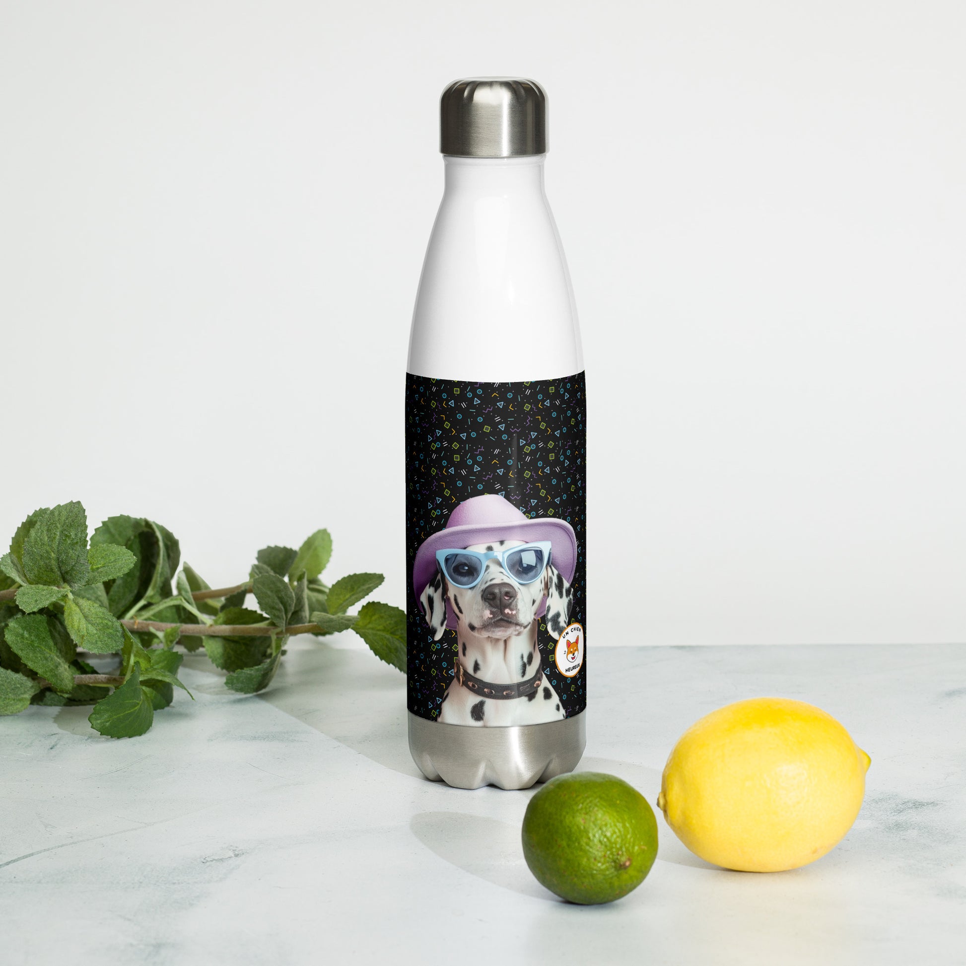 Gourde personnalisée dalmatien chapeau-violet